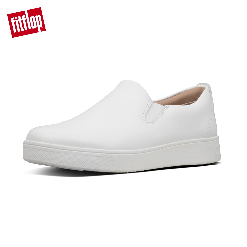 【FitFlop】SANIA SKATE LEATHER SNEAKERS 易穿脫時尚休閒鞋-女(都會白)