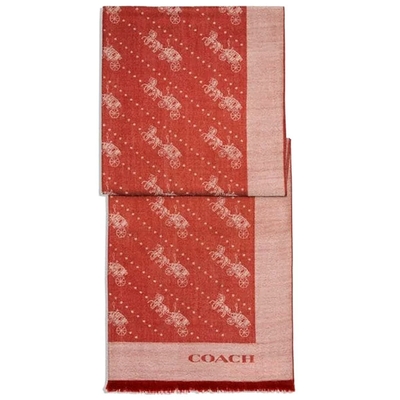 coach 新款滿版馬車圖案寬版羊毛圍巾(西紅色)