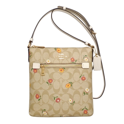 COACH Mini Rowan淺卡C Logo花印前拉鍊袋方扁斜背包