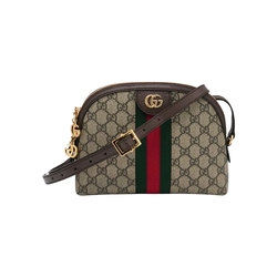 二手品 Gucci ophidia系列 綠紅綠織帶斜背貝殼包(499621-棕)