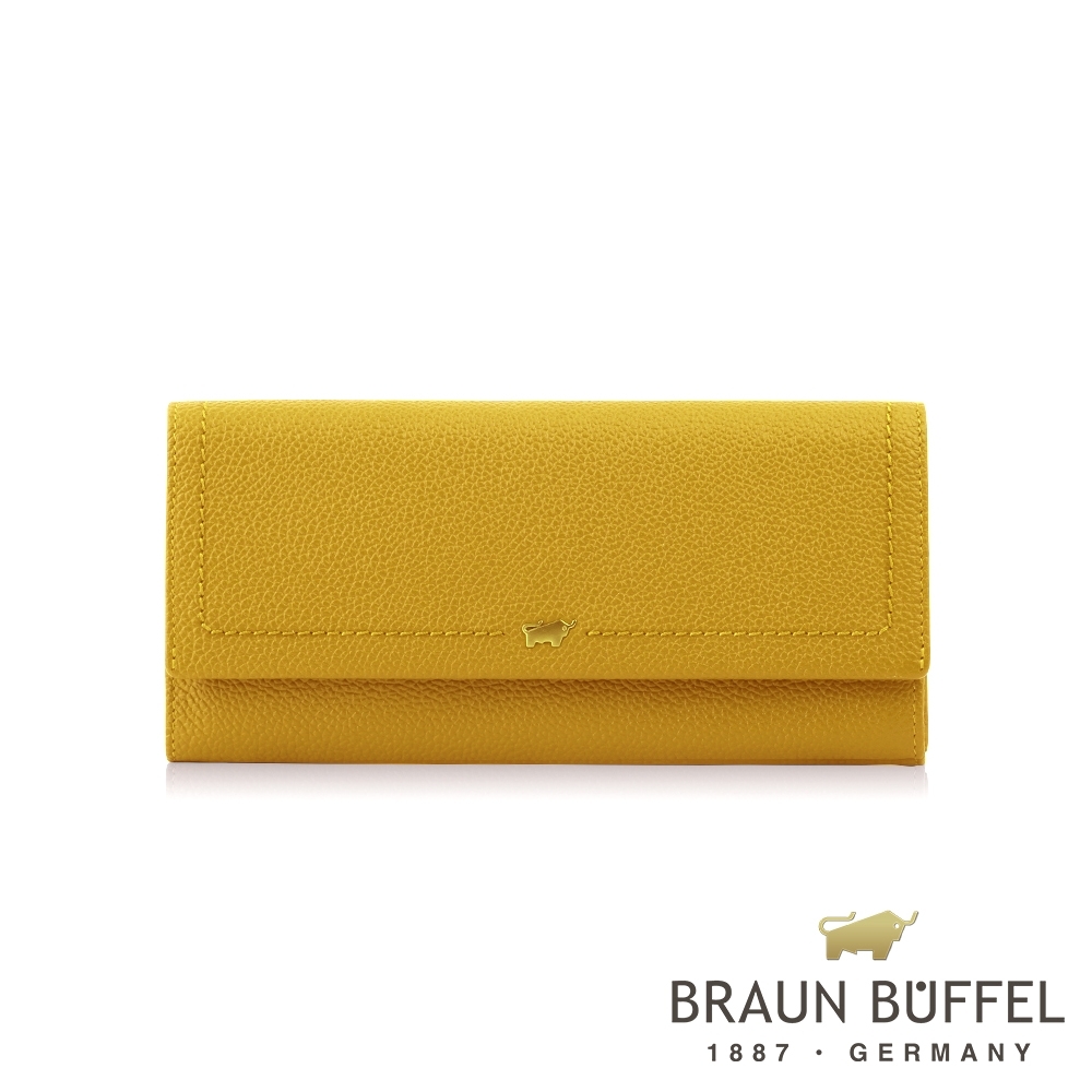 【BRAUN BUFFEL 德國小金牛】台灣總代理 珍妮絲-C 12卡兩折長夾-硫磺色/BF637-C621-SU