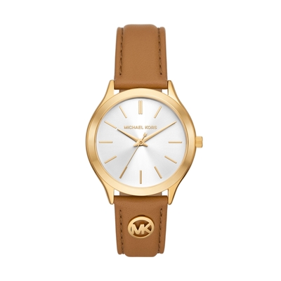 Michael Kors 風采知性皮革時尚腕錶-金X白-MK7465-38mm