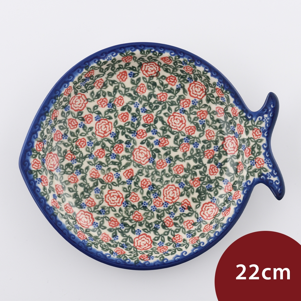 波蘭陶 綠野玫瑰系列 魚形深盤 22cm 波蘭手工製