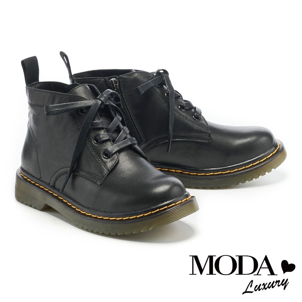 短靴 MODA Luxury 簡約率性綁帶馬汀厚底短靴－黑