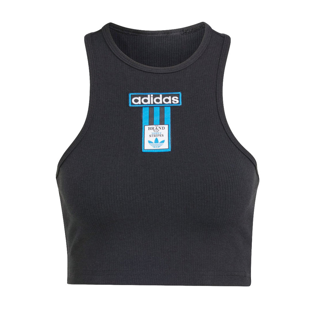 Adidas Adibrk Tank Top [IU2456] 女 短版 背心 休閒 三葉草 修身 挖背 舒適 黑