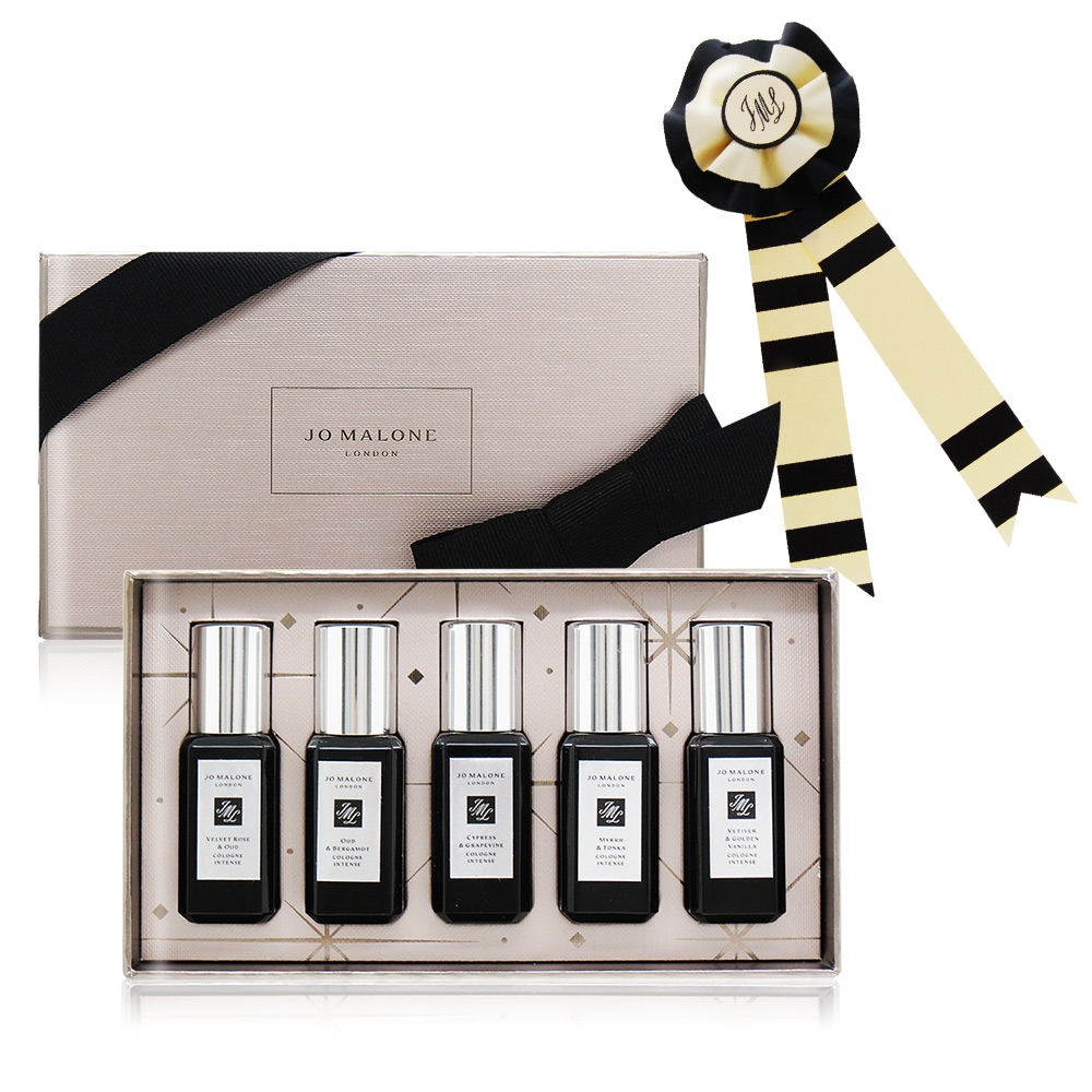 *Jo Malone 星光聖誕5入芳醇香水禮盒[絲絨玫瑰烏木+烏木佛手柑+絲柏葡萄藤+沒藥零陵香+香根草]9mlX5+原廠吸鐵褂飾-香水航空版