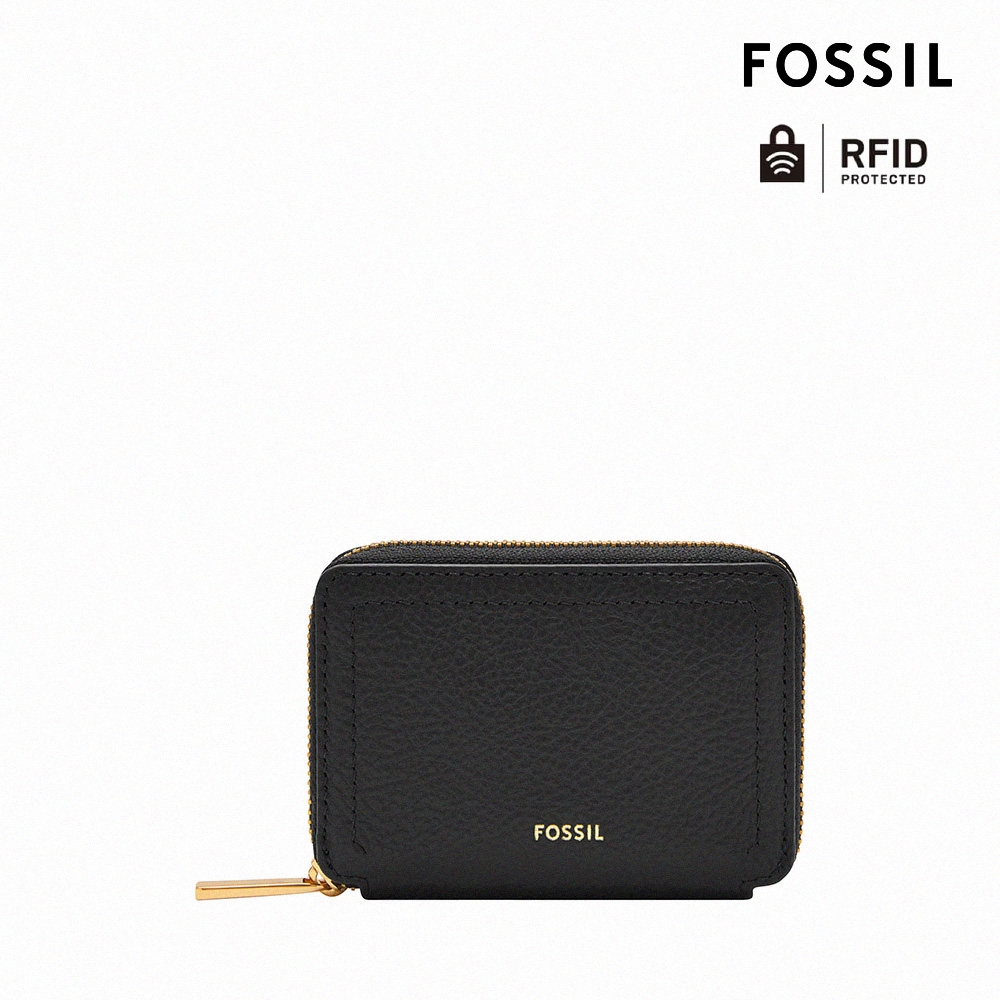 FOSSIL Logan 真皮拉鍊RFID防盜卡夾-黑色 SL10045001