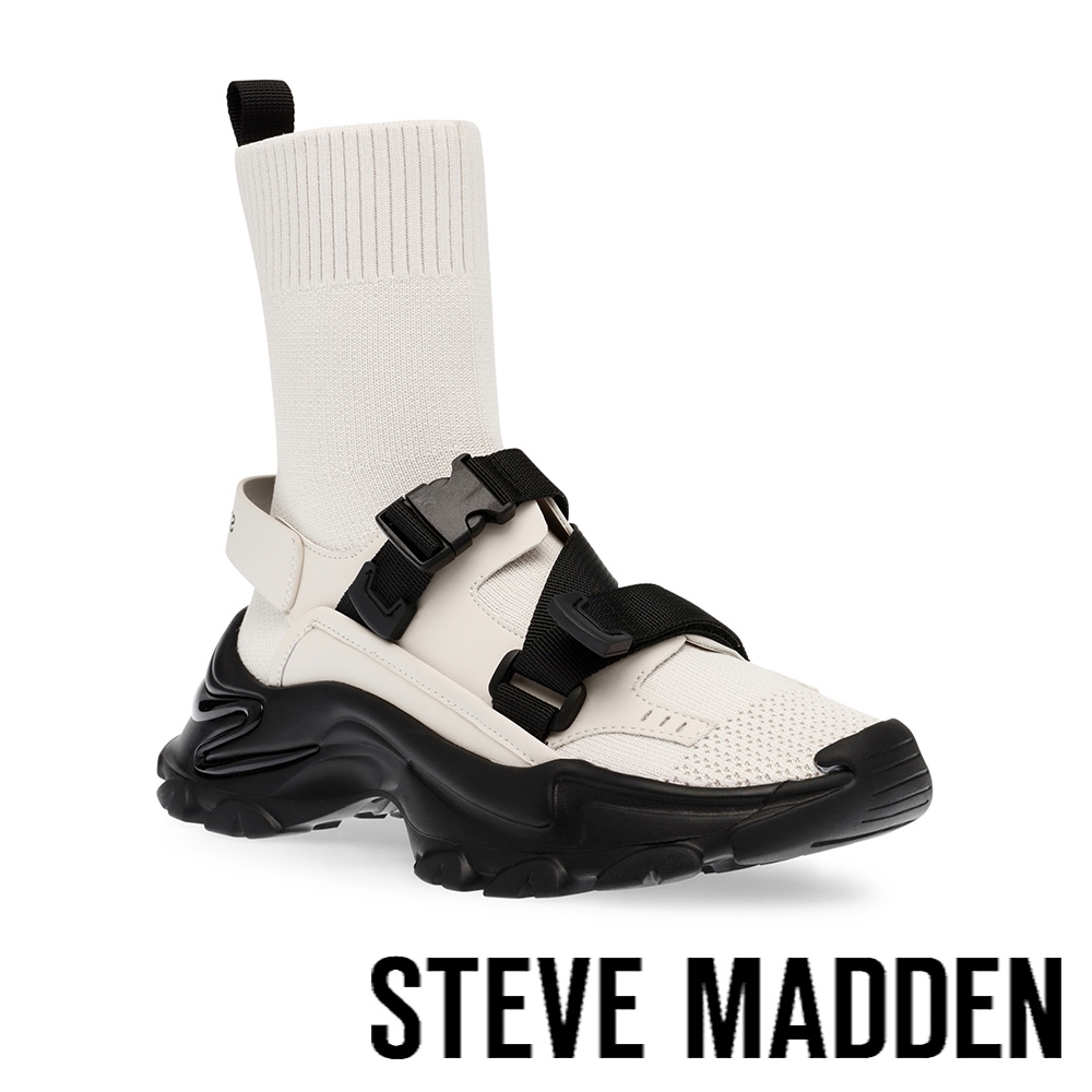 STEVE MADDEN-MOVE ON 扣帶厚底襪套老爹鞋-米白色