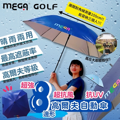 【MEGA GOLF】超強8邊形 高爾夫 自動 晴雨傘 深藍款