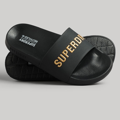 SUPERDRY 女 運動拖鞋 Code Logo Pool Slide 黑/金