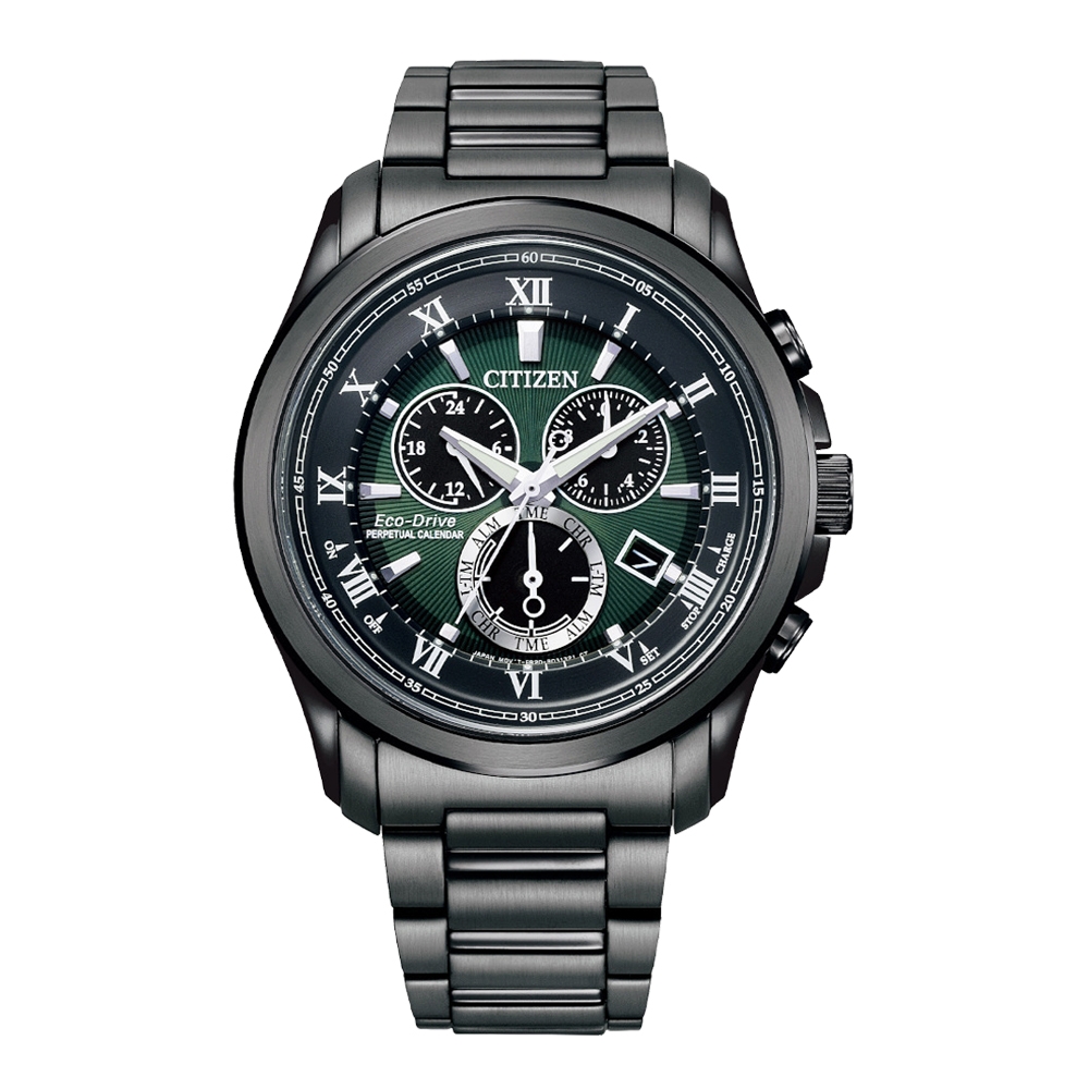 CITIZEN Eco-Drive 航道環行三眼計時錶-黑x綠-BL5547-89X-43mm