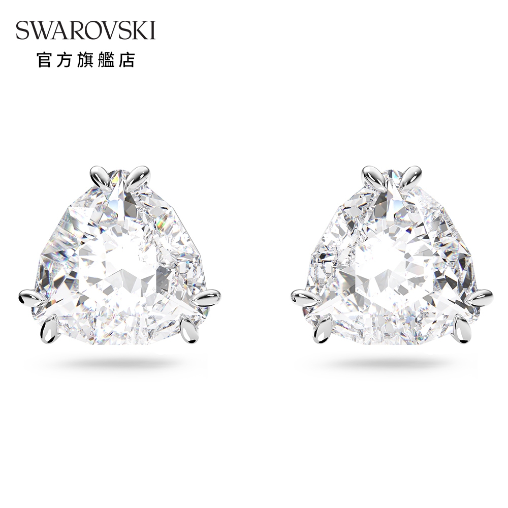 SWAROVSKI 施華洛世奇 Millenia 耳釘, 三角形切割Swarovski水晶, 白色, 鍍白金色