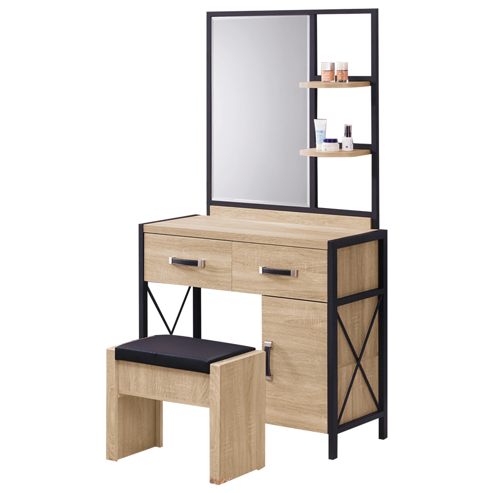 Bernice-約克2.5尺工業風化妝桌/鏡台(贈化妝椅)-75x42x157cm
