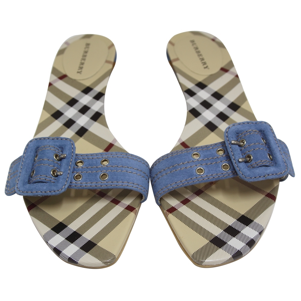 BURBERRY 經典格紋品牌印字拖鞋-藍(39) | 精品服飾/鞋子| Yahoo奇摩購物中心