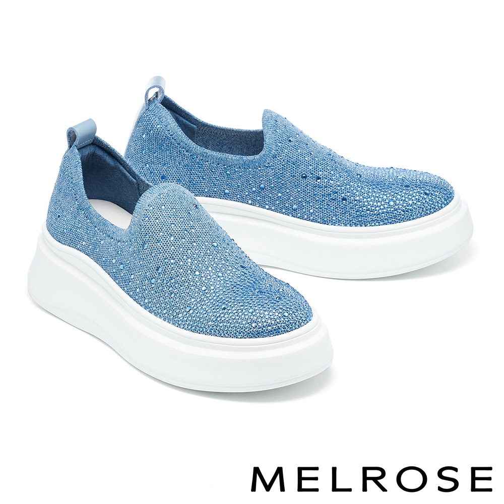 休閒鞋 MELROSE 美樂斯 奢華閃鑽飛織布厚底休閒鞋－藍