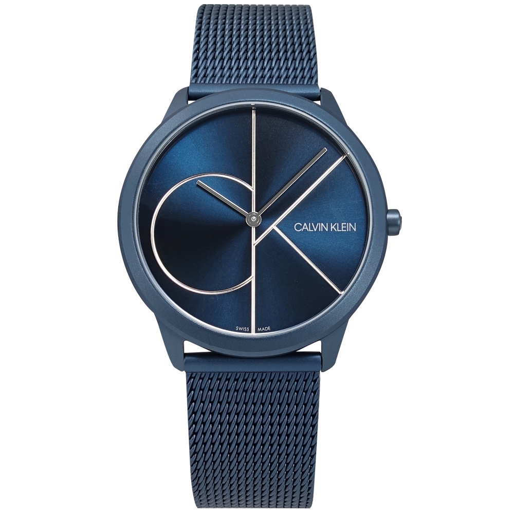 CK / 經典大LOGO 超薄 米蘭編織不鏽鋼手錶-鍍藍/40mm