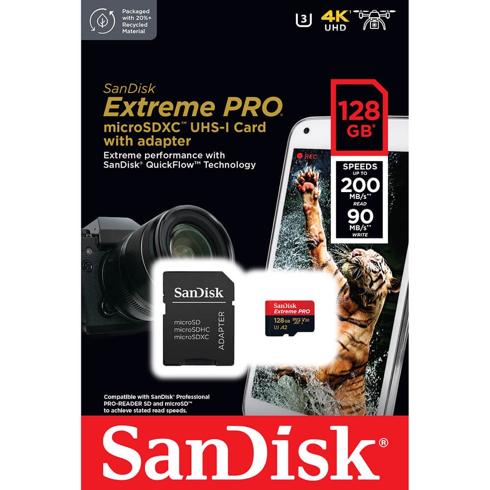 SanDisk 128GB 200MB/s Extreme Pro U3 microSDXC UHS-I V30 A2 記憶卡