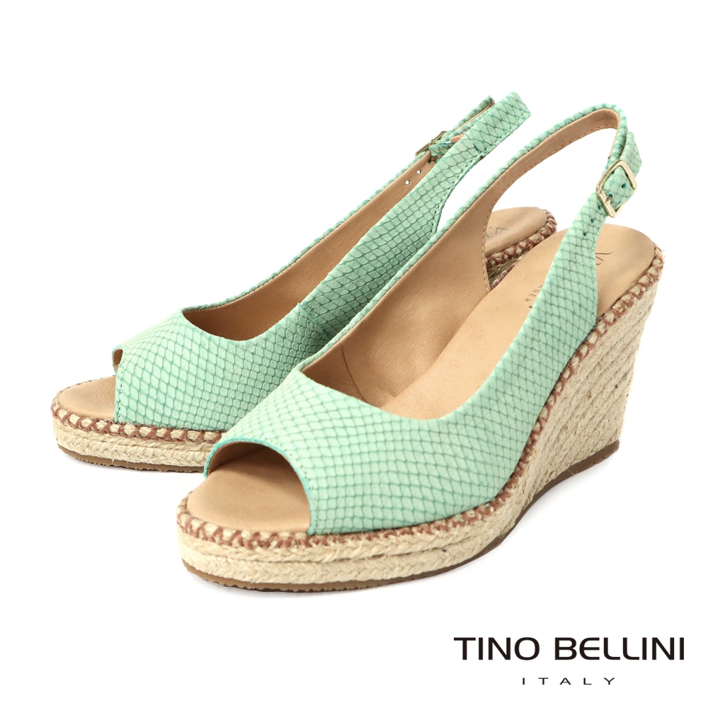 Tino Bellini 巴西進口春氛魚口草編釦帶楔型涼鞋-綠