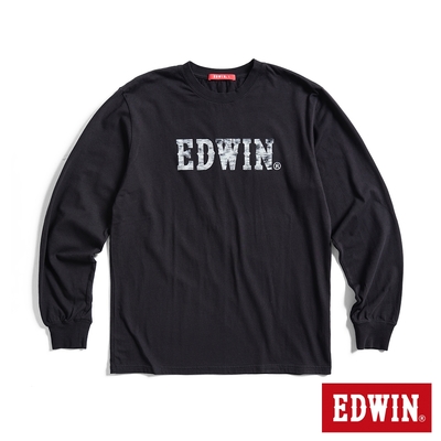 EDWIN 人氣復刻 花紗植絨LOGO薄長袖T恤-男-黑色