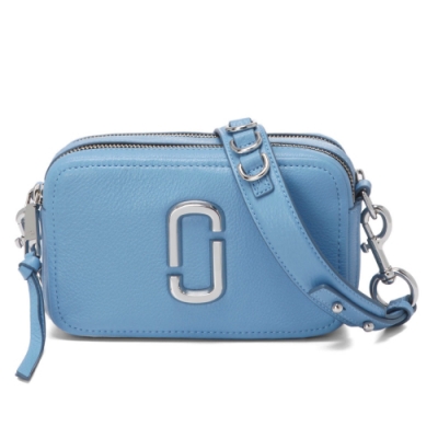 MARC JACOBS The Softshot The 21雙層拉鍊皮革肩背斜背包 水藍