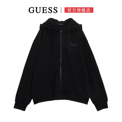 【GUESS】經典字母抽繩連帽外套-黑