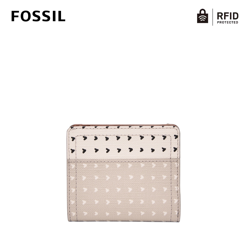 FOSSIL Logan RFID 迷你短夾-杏色愛心斑點 SL7826745