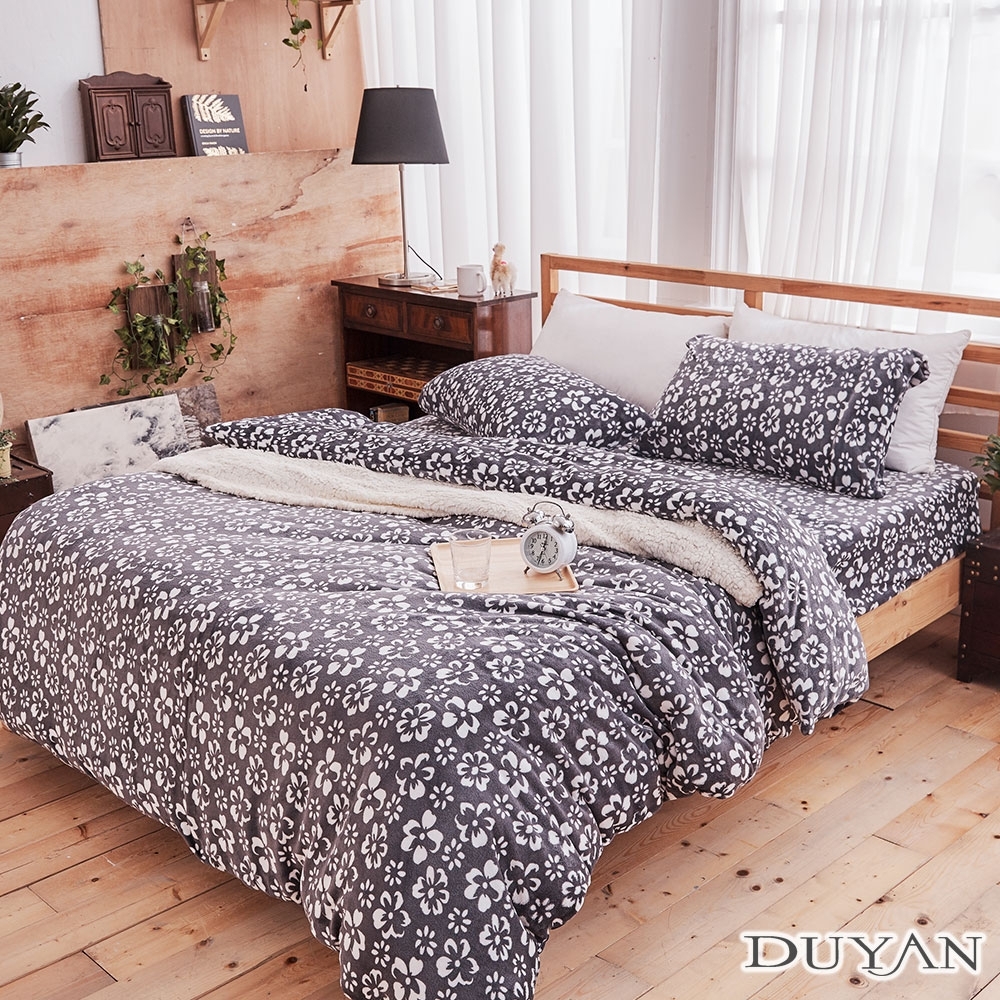 DUYAN 竹漾-100%法蘭絨-雙人床包兩用毯被四件組-馥花