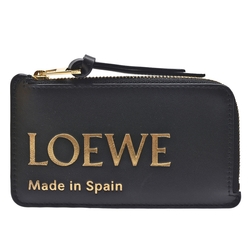 LOEWE 經典品牌燙金LOGO小牛皮L型拉鍊零錢包(黑色)