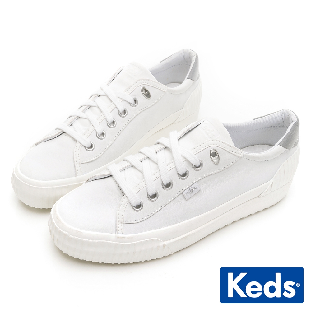 Keds DEMI TRX 撞色個性皮革厚底休閒鞋-白/銀