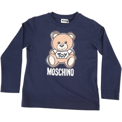 MOSCHINO 童裝 TOY泰迪熊噴印感深藍色長袖TEE T恤
