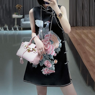 【Paiya 派亞】旗袍年輕款高端氣質唐裝女新中式裙改良中國風重工刺繡連衣裙(M-3XL)
