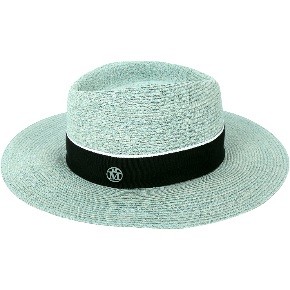 Maison Michel CHARLES 羅緞綢帶大寬檐草編紳士帽(薄荷綠)