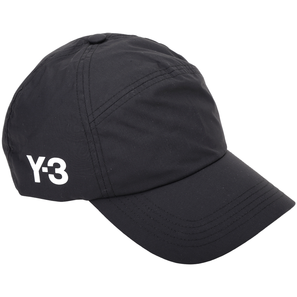 Y-3 字母標誌矽膠可調魔氈尼龍鴨舌帽(黑色)