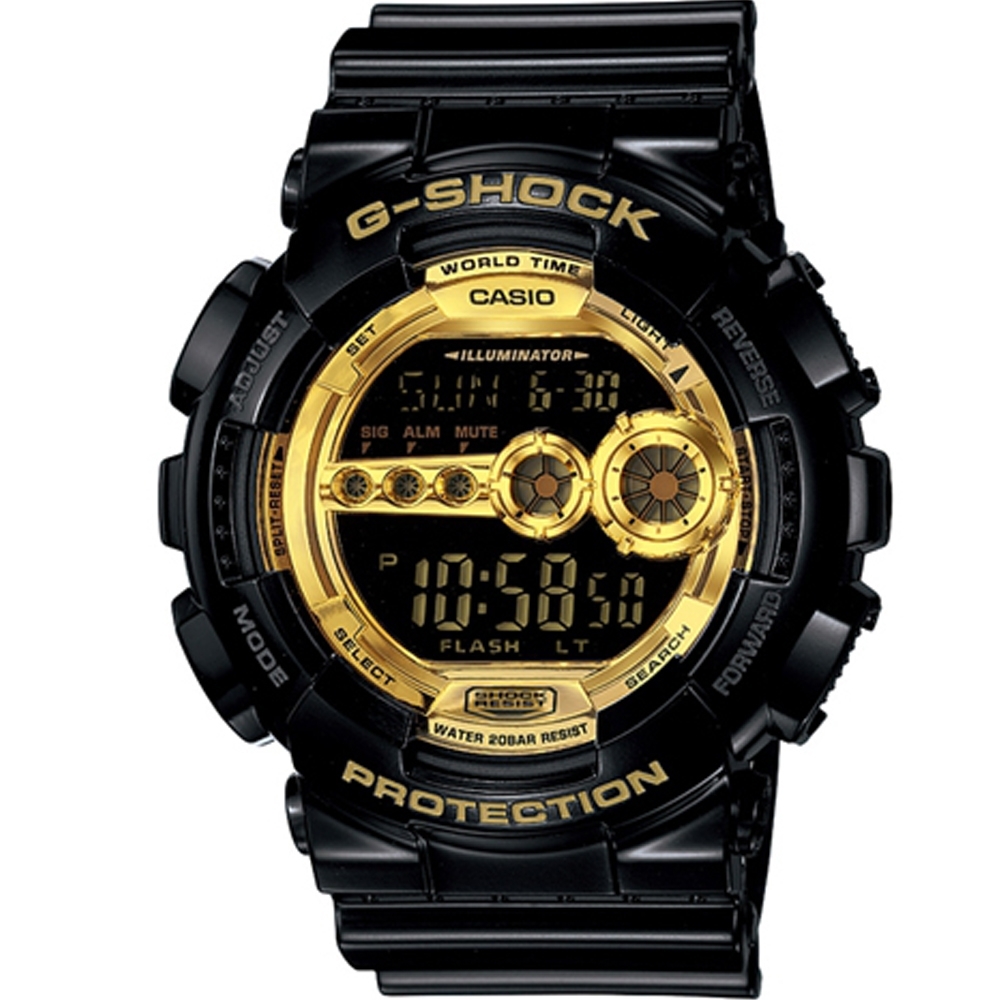 CASIO G-SHOCK 黑金時尚運動錶(GD-100GB-1)黑x金