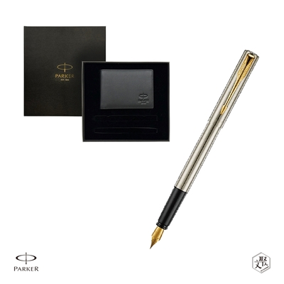 Parker 派克 新款威雅XL 鋼桿金夾鋼筆 牛皮短夾禮盒  免費刻字 （原廠正貨）