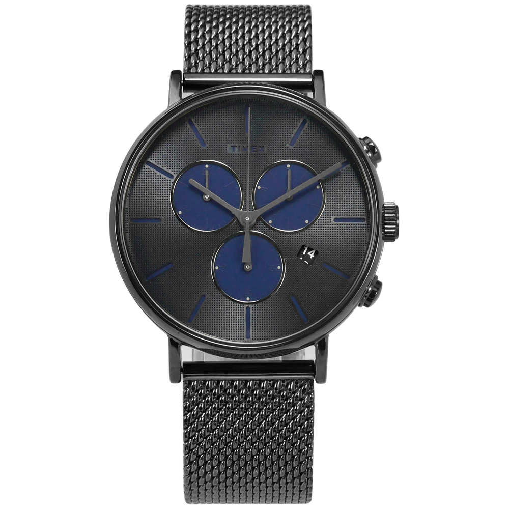 TIMEX 天美時INDIGLO專利冷光照明米蘭編織不鏽鋼手錶-鍍深灰/41mm