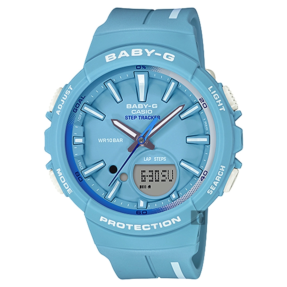 CASIO 卡西歐 Baby-G 慢跑計步粉彩手錶-藍(BGS-100RT-2ADR)