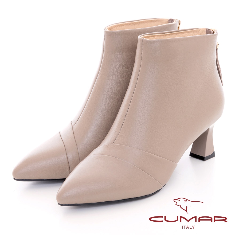 【CUMAR】層疊後拉鍊造型跟短靴-芋灰