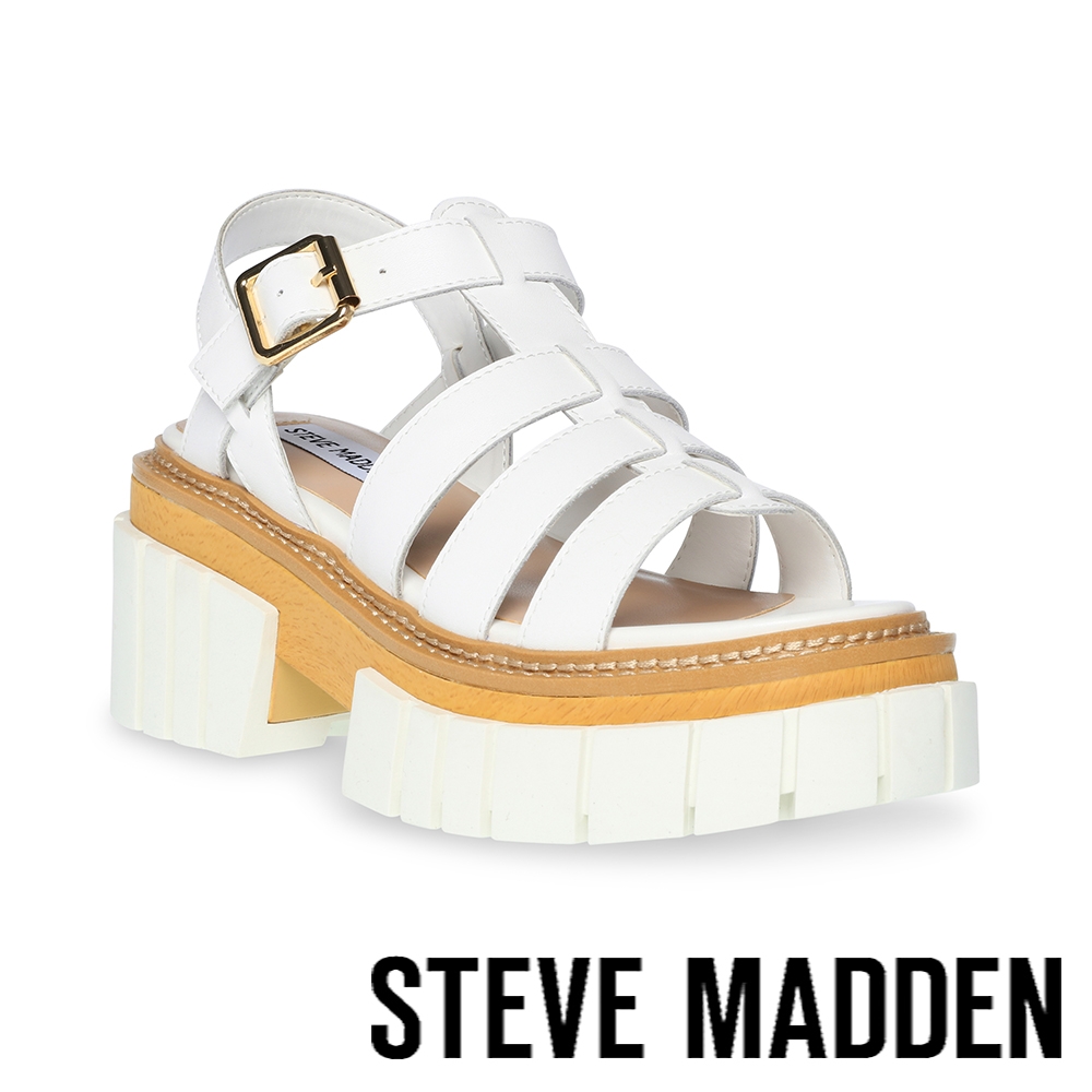 STEVE MADDEN-HALT 真皮厚底休閒涼鞋-白色 product image 1