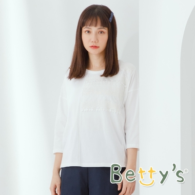 betty’s貝蒂思 純色蕾絲七分袖T-shirt(白色)