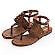 JMS-造型鉚釘鑲嵌繫帶環裸夾腳平底涼鞋-棕色 product thumbnail 1