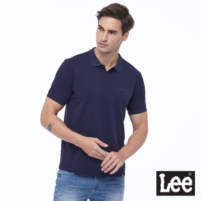 Lee 男款 皮標小Logo修身短袖Polo衫 丈青