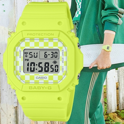 CASIO 卡西歐 BABY-G 滑板潮流 格子旗電子腕錶 母親節 禮物 42.1*37.9mm / BGD-565GS-9