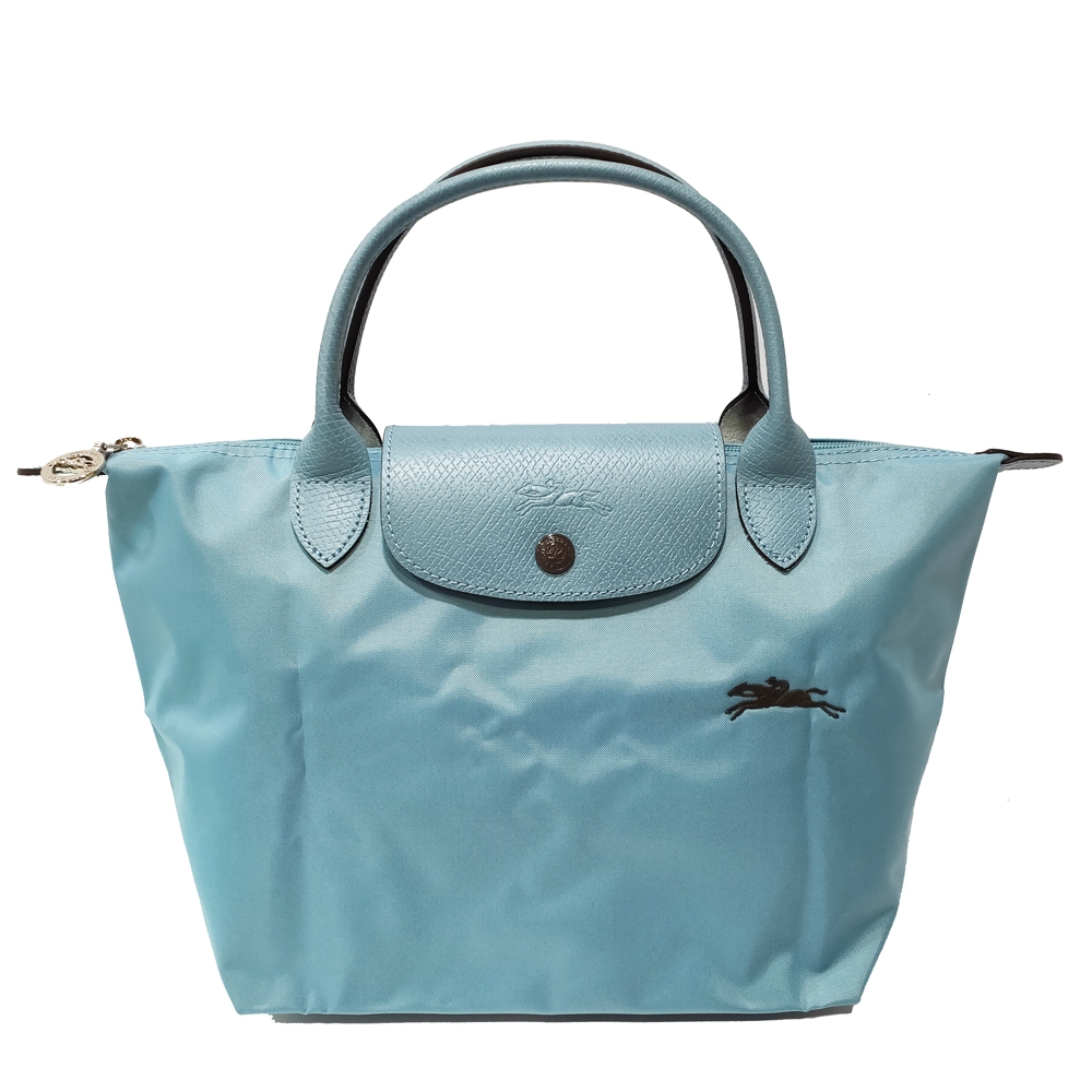 【LONGCHAMP】L1621619329  經典LE PLIAGE CLUB 短把摺疊手提刺繡水餃包 S號(水藍色)