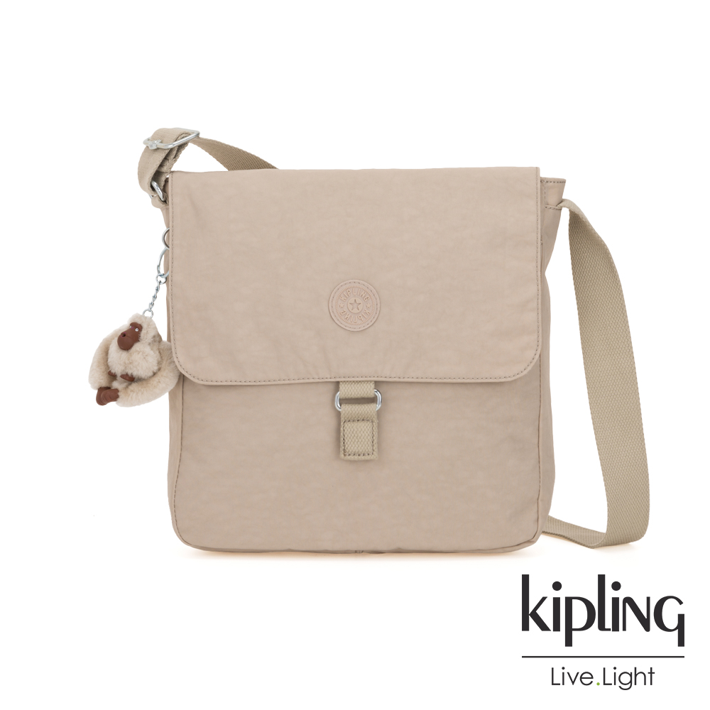 Kipling 溫暖奶茶色掀蓋方型側背包-COLBY