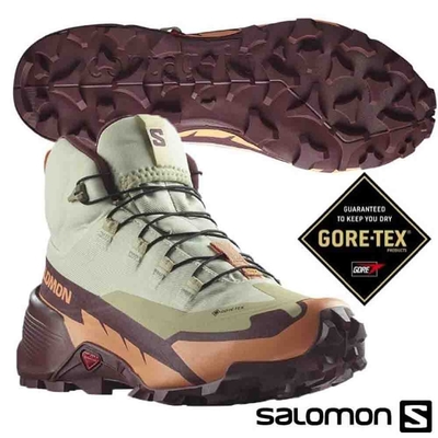 SALOMON 索羅門 女 CROSS HIKE 2 GTX 防水透氣耐磨中筒登山鞋_472779 苜蓿灰/哈密瓜/深褐紫