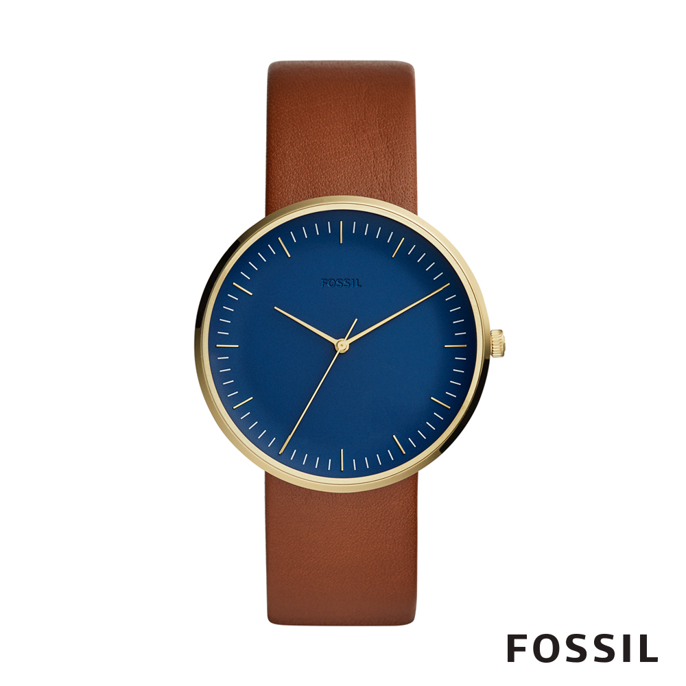 FOSSIL ESSENTIALIST 極簡風格中性錶-藍底棕錶帶 約42mm FS5473