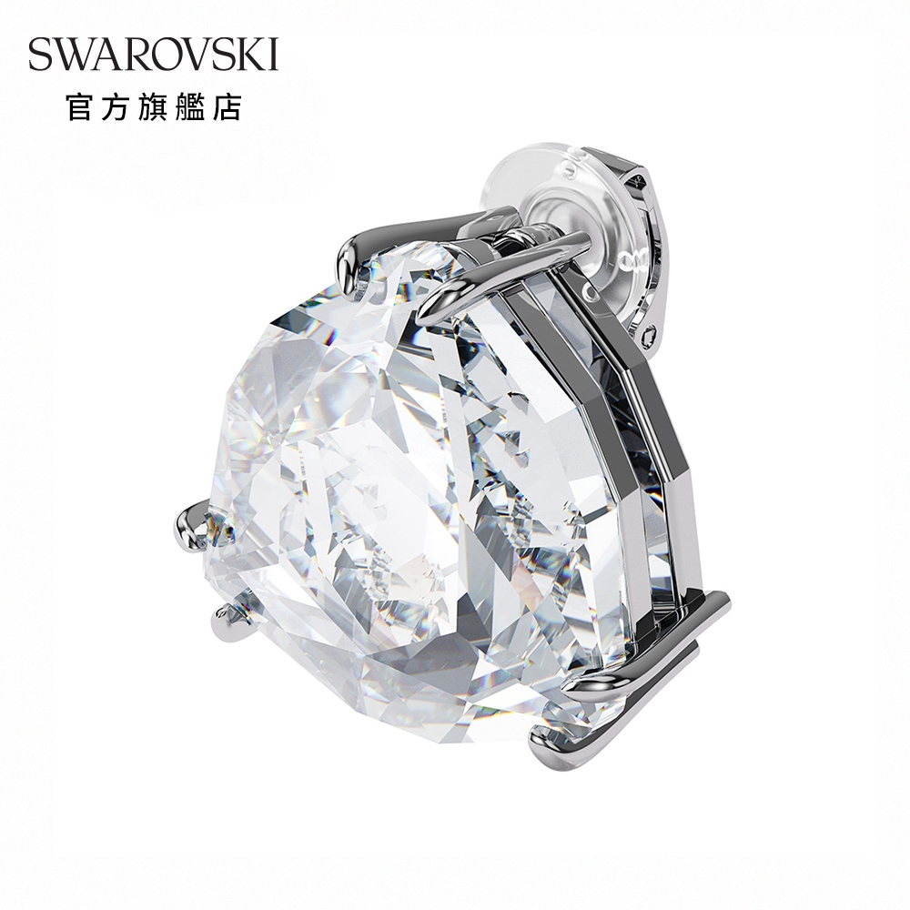 SWAROVSKI 施華洛世奇 MESMERA 白金色單顆三角形夾式耳環