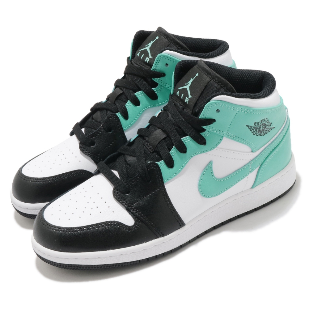 Nike 休閒鞋 Air Jordan 1 Mid GS 女鞋 經典款 喬丹一代 皮革 黑頭 舒適 穿搭 白 綠 554725132