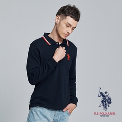 U.S. POLO ASSN. 中馬翻領長袖POLO衫-藏藍色